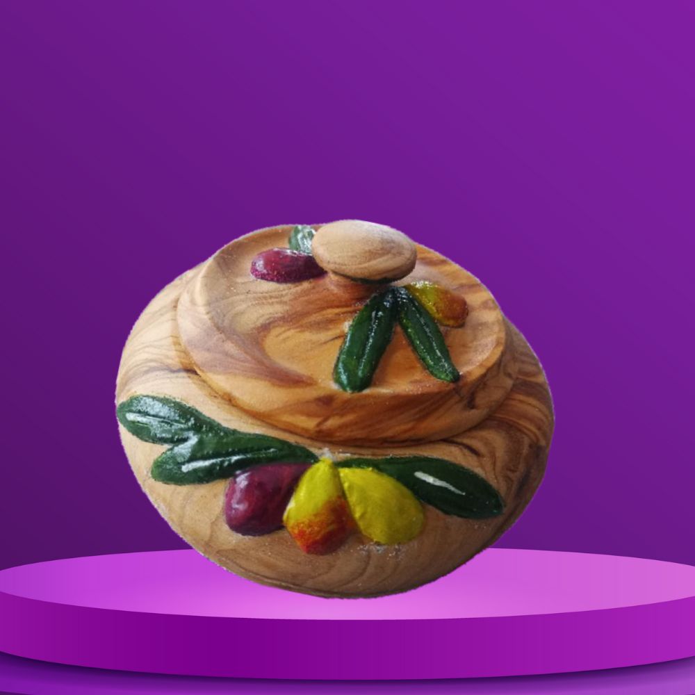 Figen Çiçek Tasarım Ahşap Rölyef Kapaklı Kase 14x7cm - zeytinhouse.com