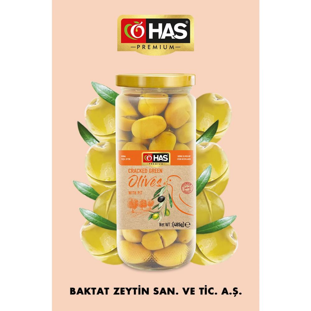 Has Premium Domat Kırma Yeşil Zeytin 500 cc - zeytinhouse.com